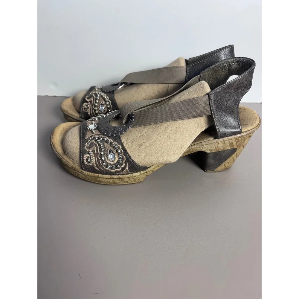 Rieker Womens Embellished Wedge Sandals Silver Buckle Comfort Slingback Shoes 40